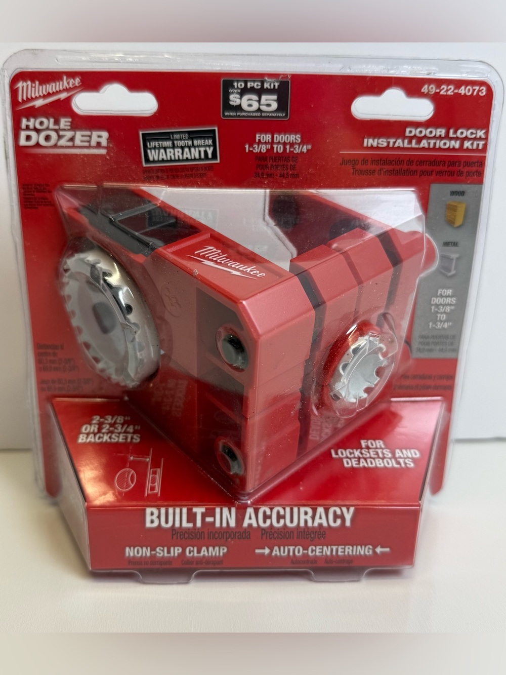 Milwaukee 49-22-4073 1-3/8" - 1-3/4" Door Lock and Deadbolt Kit with Hole Saw